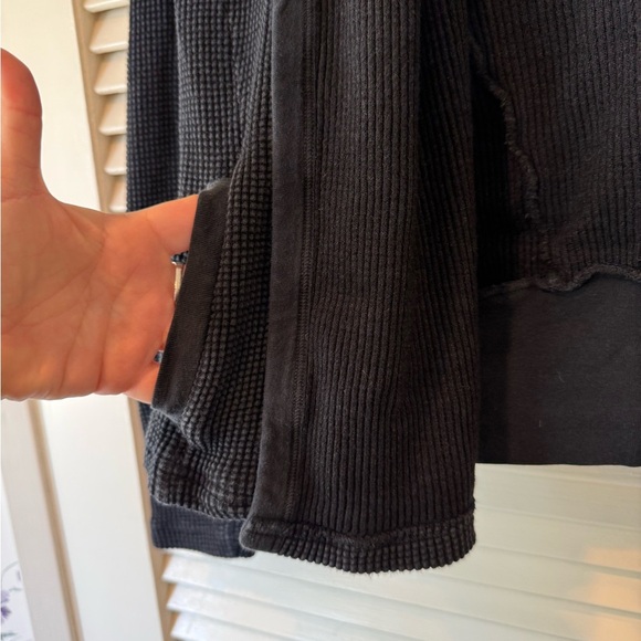 Hard Tail Washed Black Waffle Print Long Sleeve Hooded Open Top with Pockets M - Picture 3 of 9